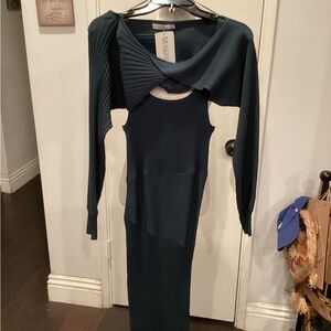 Lush 2 PC CROP top Sweater Dress in forest green